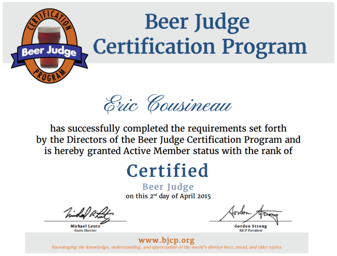 BJCP certified certificate